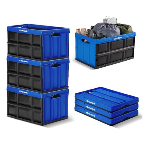 CleverMade CleverMade Collapsible Storage Bin, Royal Blue, 3PK - 62L (16 Gal) Stackable Storage Containers, Holds 100lbs Per Bin - Plastic Storage Bins for Organizing, Closet Storage, Garage Storage