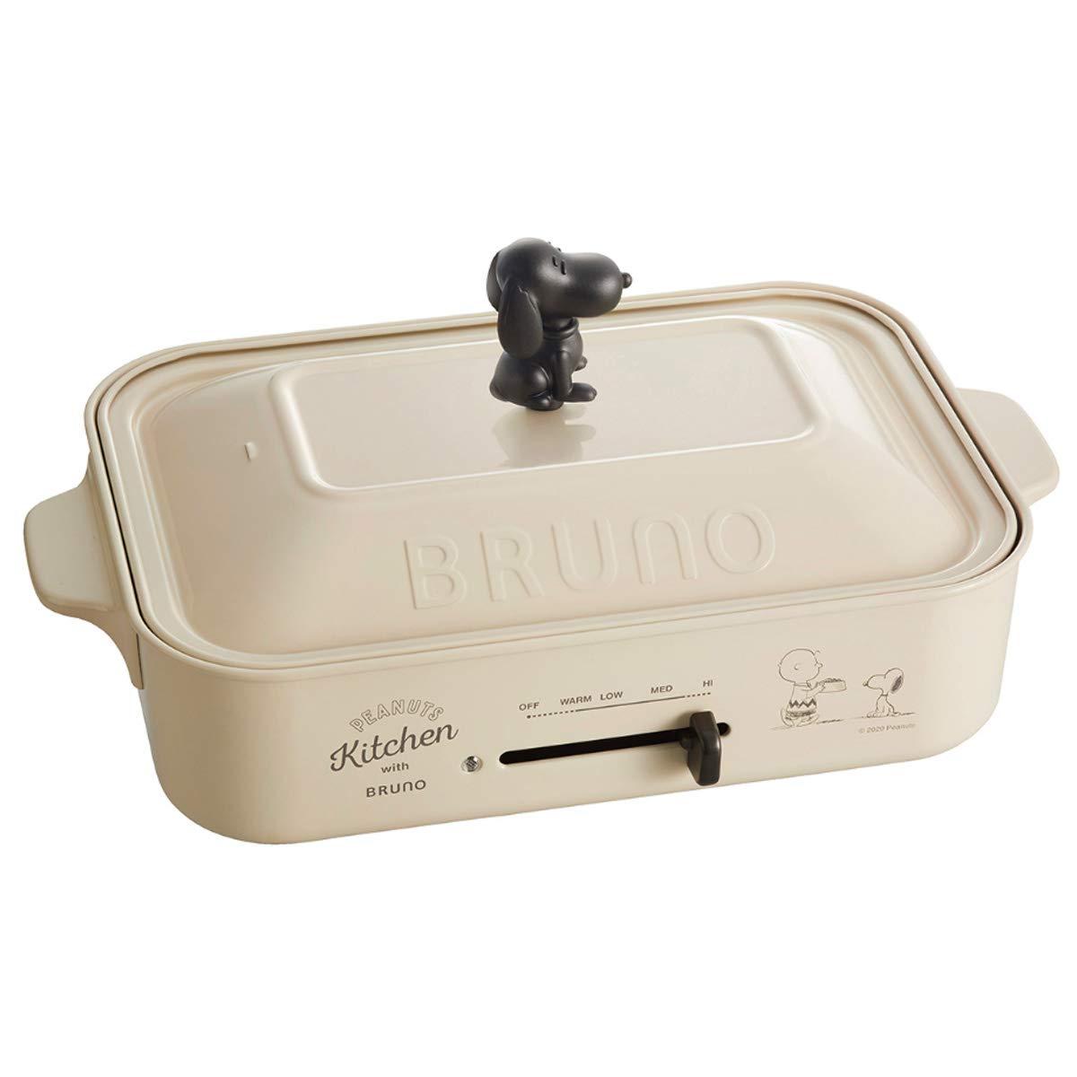 BRUNO BRUNO Peanuts BOE070-ECRU Snoopy Compact Hot Plate Body & 3 Plates (flat & takoyaki & pancake) White Japan Import