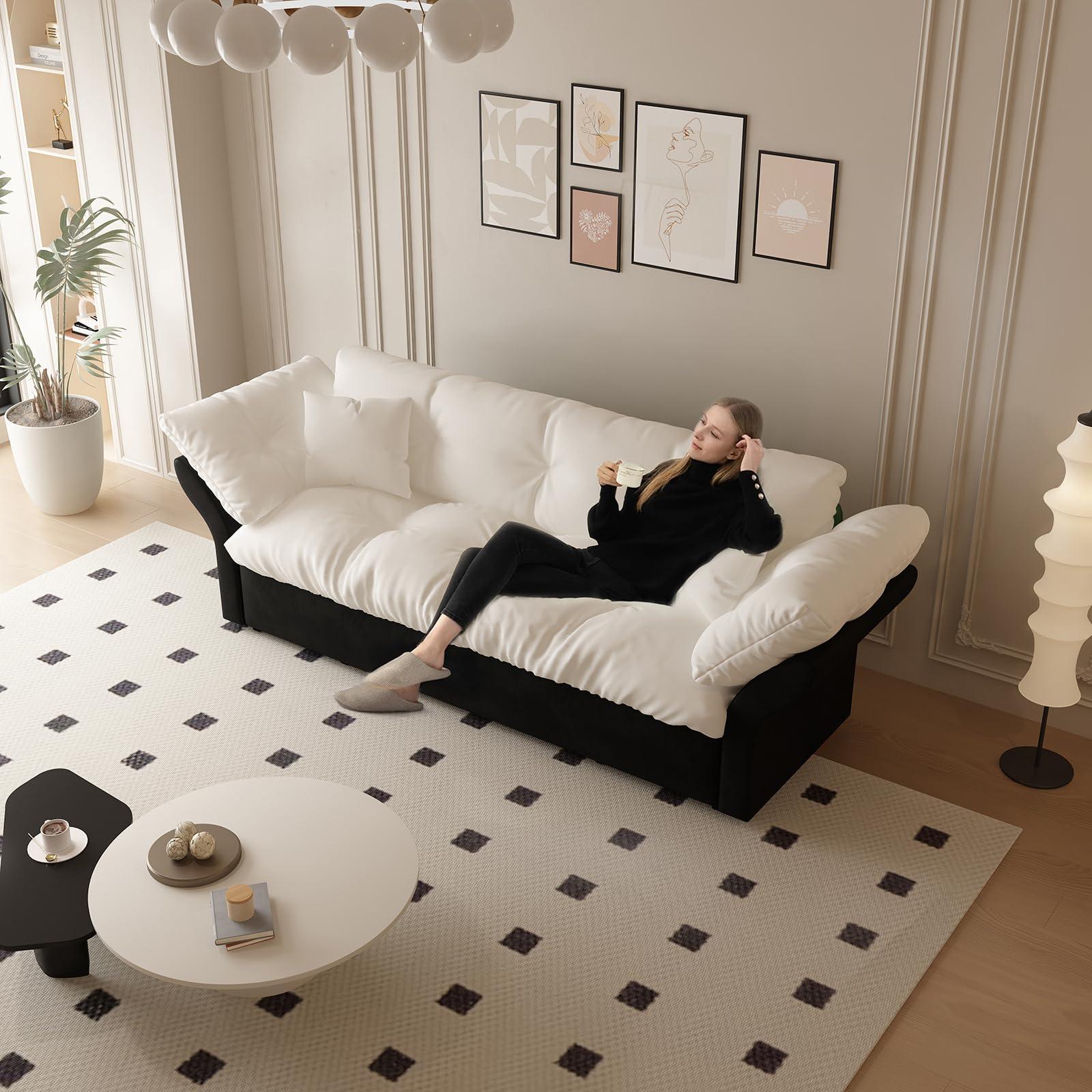 CAPCAEK CAPCAEK 74.8" Queen Pull Out Sofa Bed, Luxury Velvet Convertible Sleeper Couch Futon, Comfy Cloud Pullout Couches,Loveseat Recliner for Living Room Office RV Small Places (Beige, 74.8'')