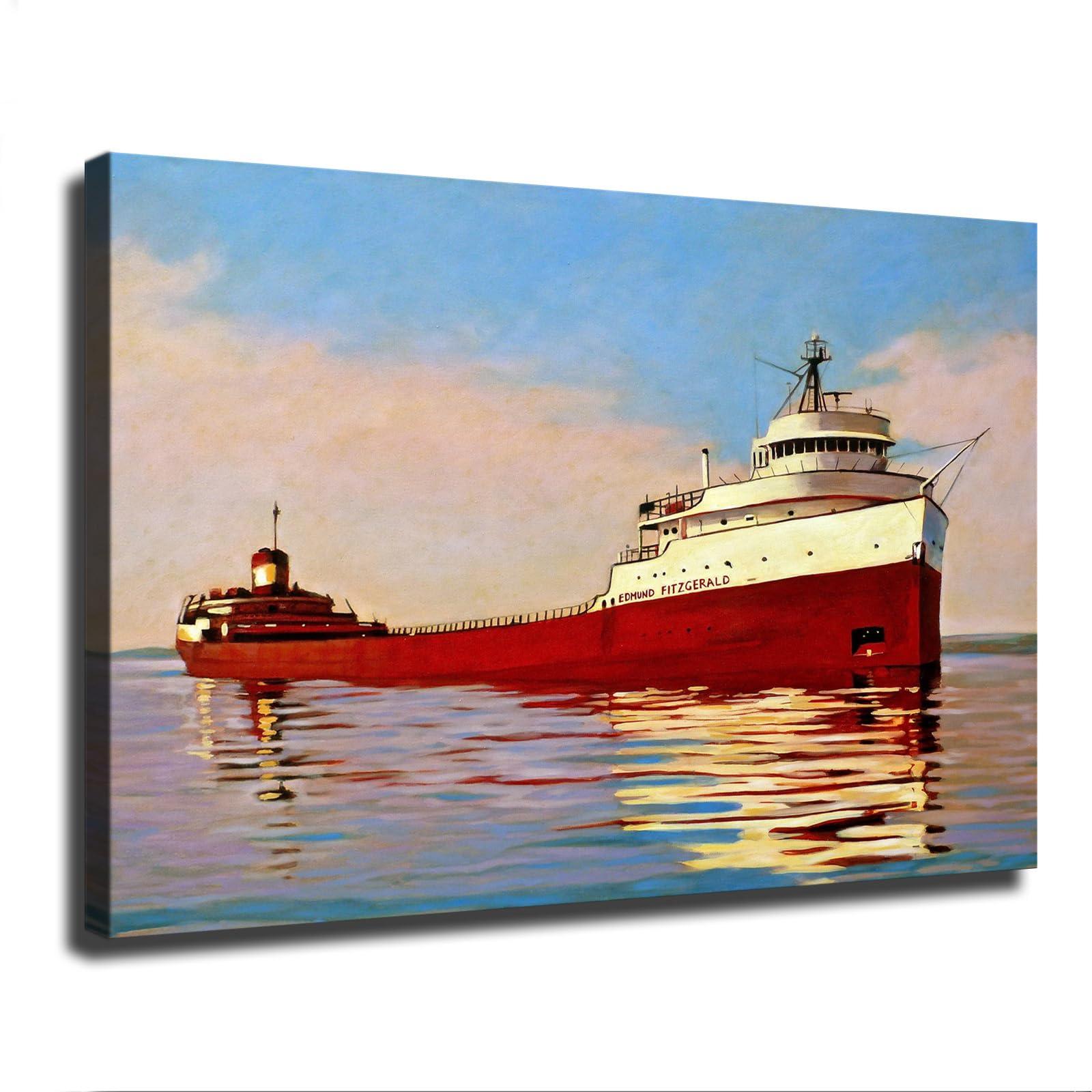 ErdbaR Edmund Fitzgerald Ship Painting Poster Canvas Wall Art Modern Home Room Mural Decoration (08x12inch-No Framed)