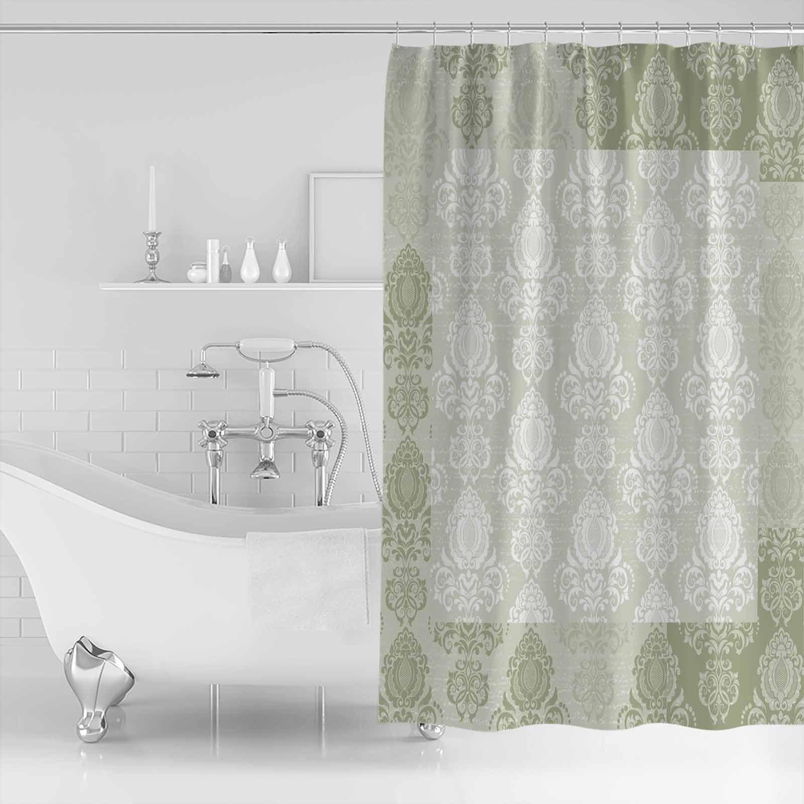 ZOE GARDEN Sage Green Damask Shower Curtain Set with Hook 72\" x 96\",Washable Cloth Polyester Fabric Shower+Curtain,Waterproof Bath Curtains for Bathroom,Showers,Bathtubs Retro Gradient Paisley Medallion Boho