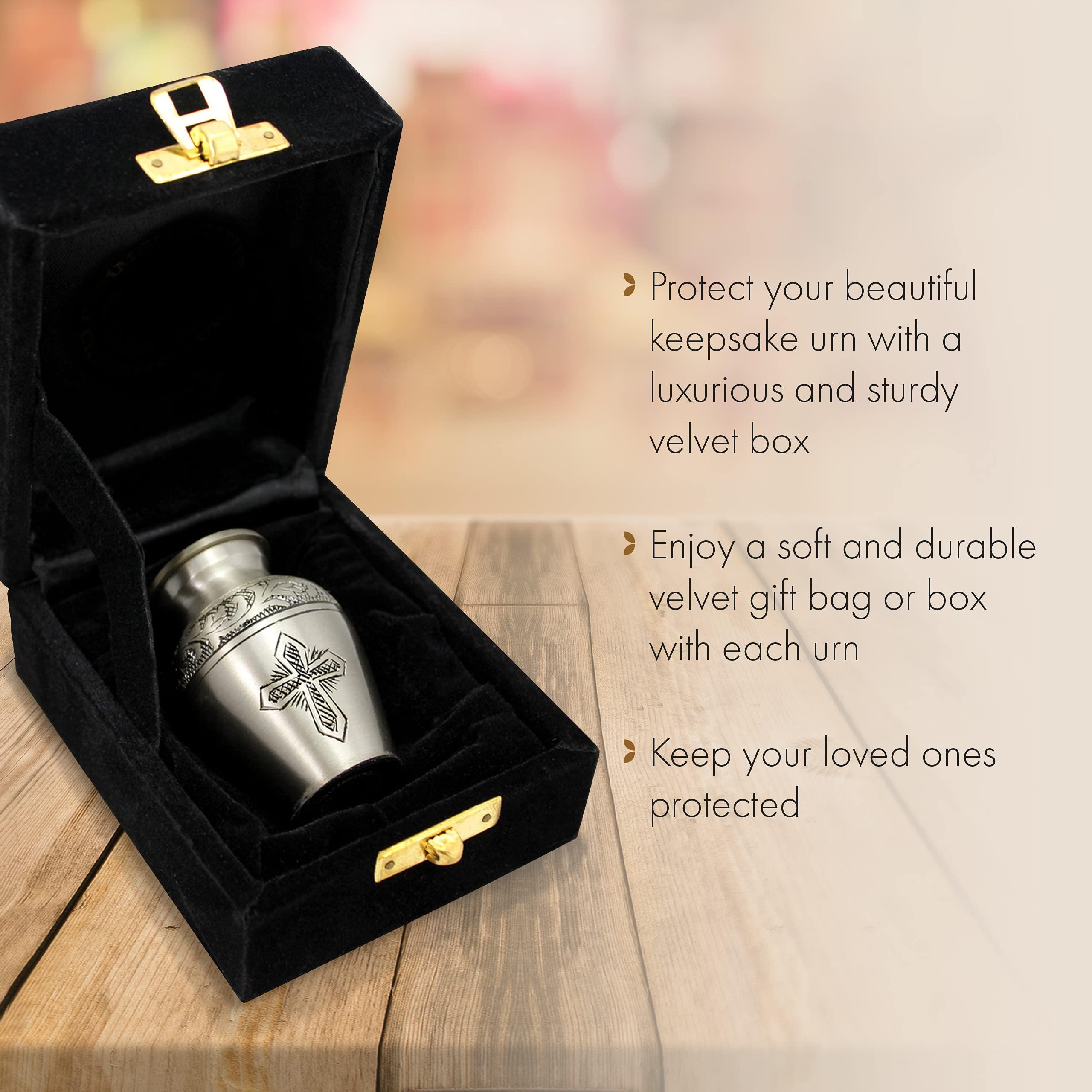 COMMEMORATIVE CREMATION URNS Silver Cross Cremation Urn for Ashes Adult Male & Female Personalized Cremation Urns for Human Ashes Adult Female - Decorative Urns for Ashes - Handcrafted Set of 4 Small Urn for Ashes for Women & Men