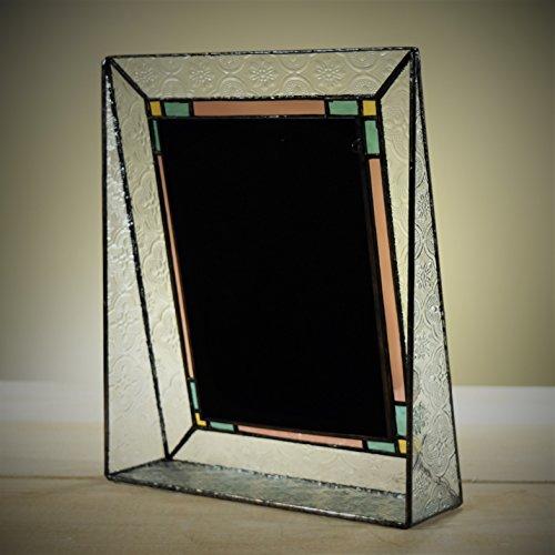 J Devlin Glass Art Glass Picture Frame 5x7 Photo Display Wedding Anniversary Colorful Green, Pink Rose J Devlin Pic 137-57V