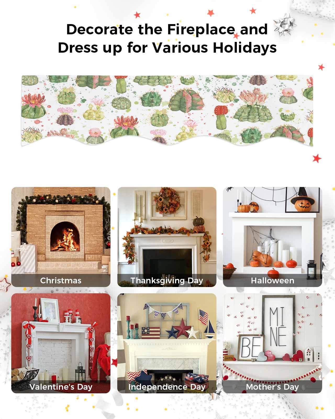 Victoroes Victoroes Summer Mantle Scarf 90 x 17 Inch, Tropical Plants Cactus Flowers Fireplace Mantel Scarf Mantle Cover Runner for Home Living Room Indoor Holiday Party Decor