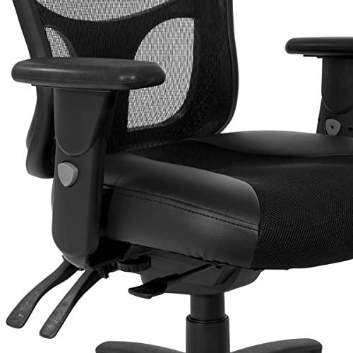 Office Star Office Star ProGrid Breathable High Back Manager's Chair with Leather and Mesh Seat, Adjustable Height and Arms, Dual Function Control, and 360 Degree Swivel, Black