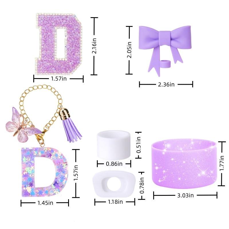 MOTEERLLU MOTEERLLU 6pcs Stanley Cup Accessories Set,Bow Straw Cover for Stanley Cup 30oz 40oz, Including Straw Topper,Spill Proof Stopper,Sparkly Silicone Boot Set,Handle Charm,Initials Sticker (D)