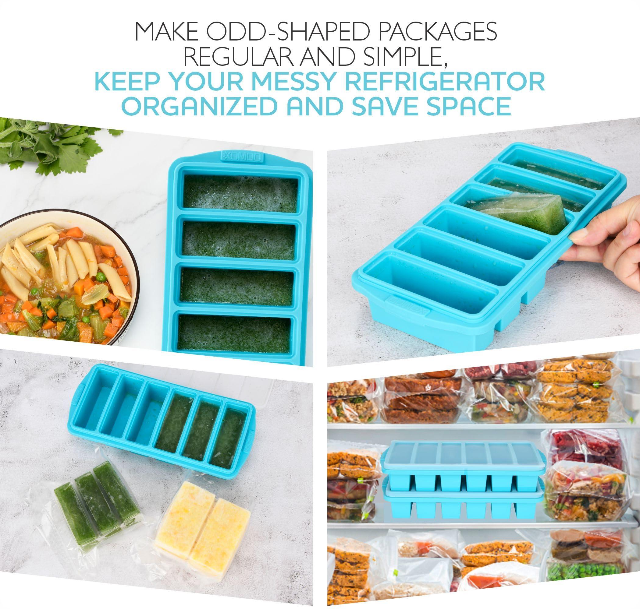 Xomoo 1/2 Cup Silicone Freezer Tray With Lid - Silicone Freezer Molds 2-Pack For meal prep & freezing of various sauces and other dishes, makes 12 perfect 1/2 cup portions cubes,oven and dishwasher safe