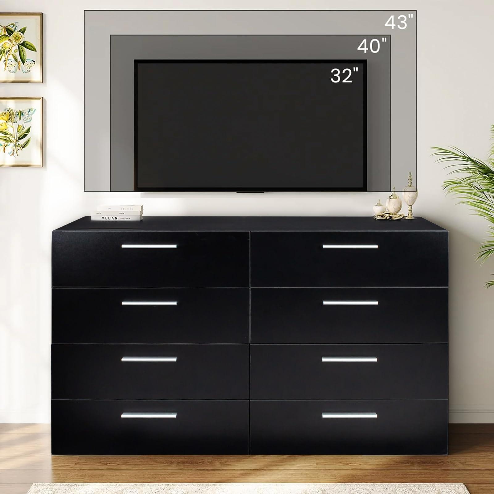 UZUGUL UZUGUL Black Dresser for Bedroom,Modern Large 8 Drawer Dresser,Wood Dresser,Storage Chest of Drawer,Dresser Bedroom Furniture,TV Dresser for Living Room