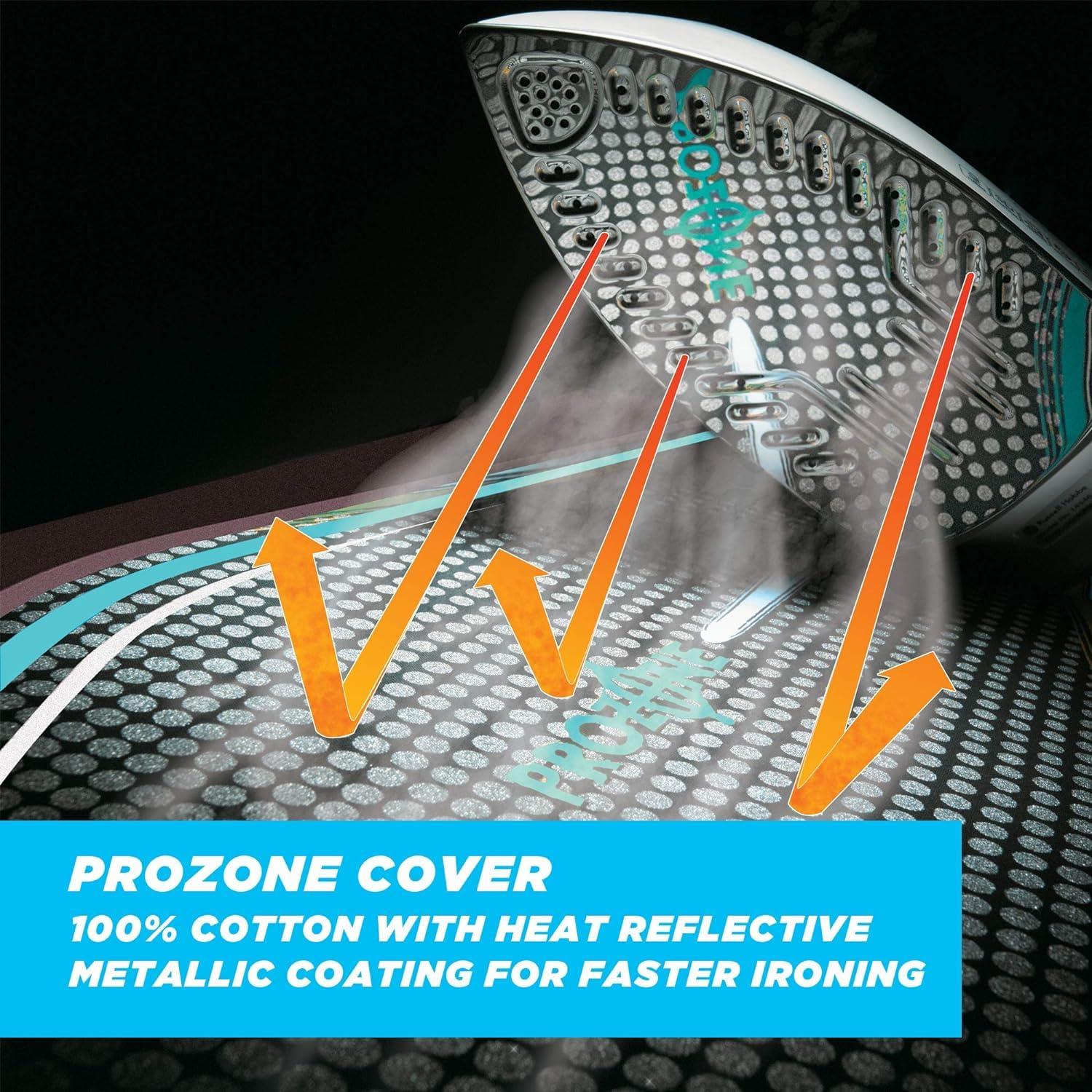 Minky Minky Homecare Ergo Plus Prozone Ironing Board Made in UK Freestanding Full Size Iron Table with Heat Reflective Cover, Thick Felt Underlay and Large 48" x 15" Ironing Surface (Gunmetal and Blue)