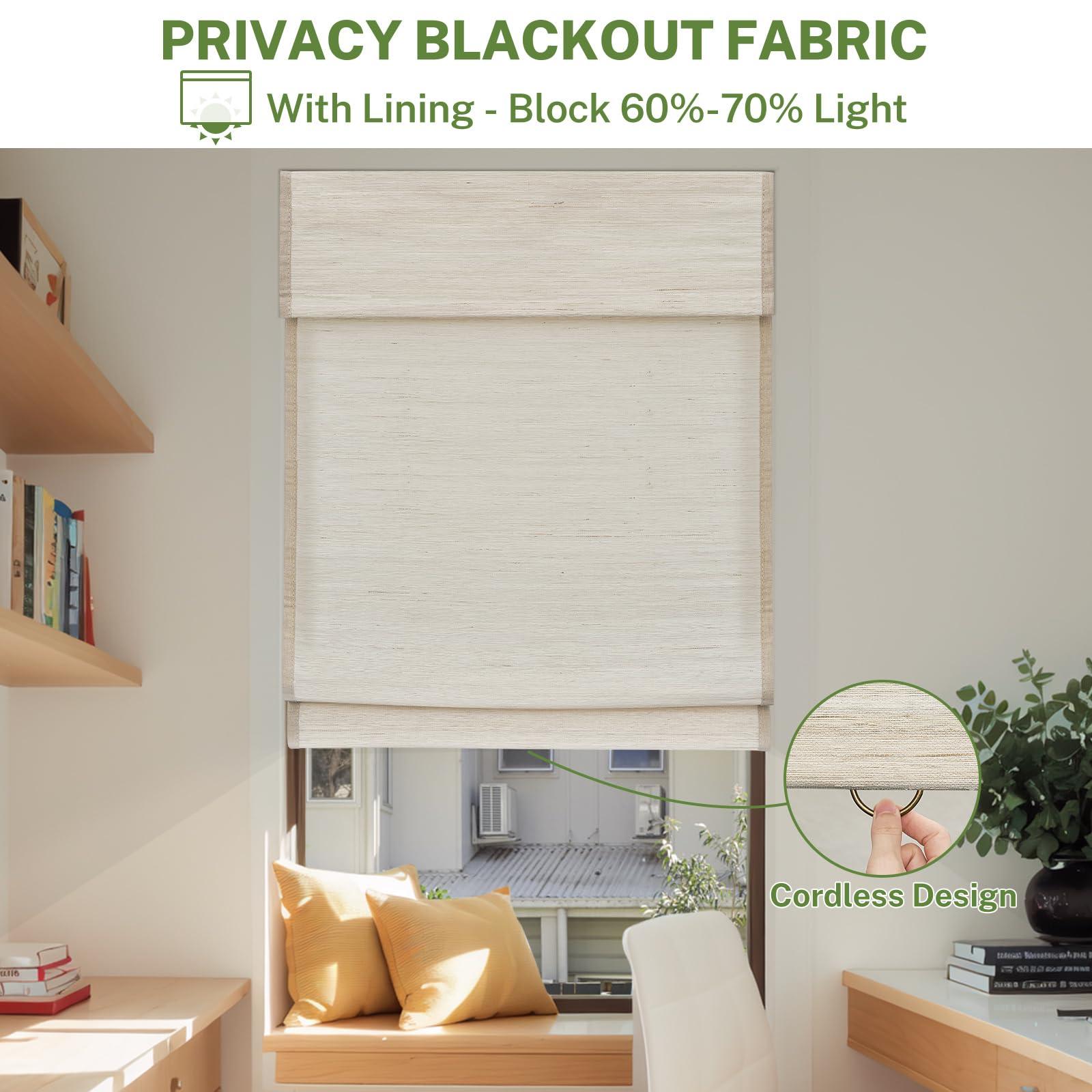 MiLin MiLin Roman Shades for Windows Cordless Blackout Roman Window Shades Blinds 100% Natural Linen Hand-Made Roman Shade - River Oaks (with Lining, Block 60%-70% Light) 38" W x 52" H