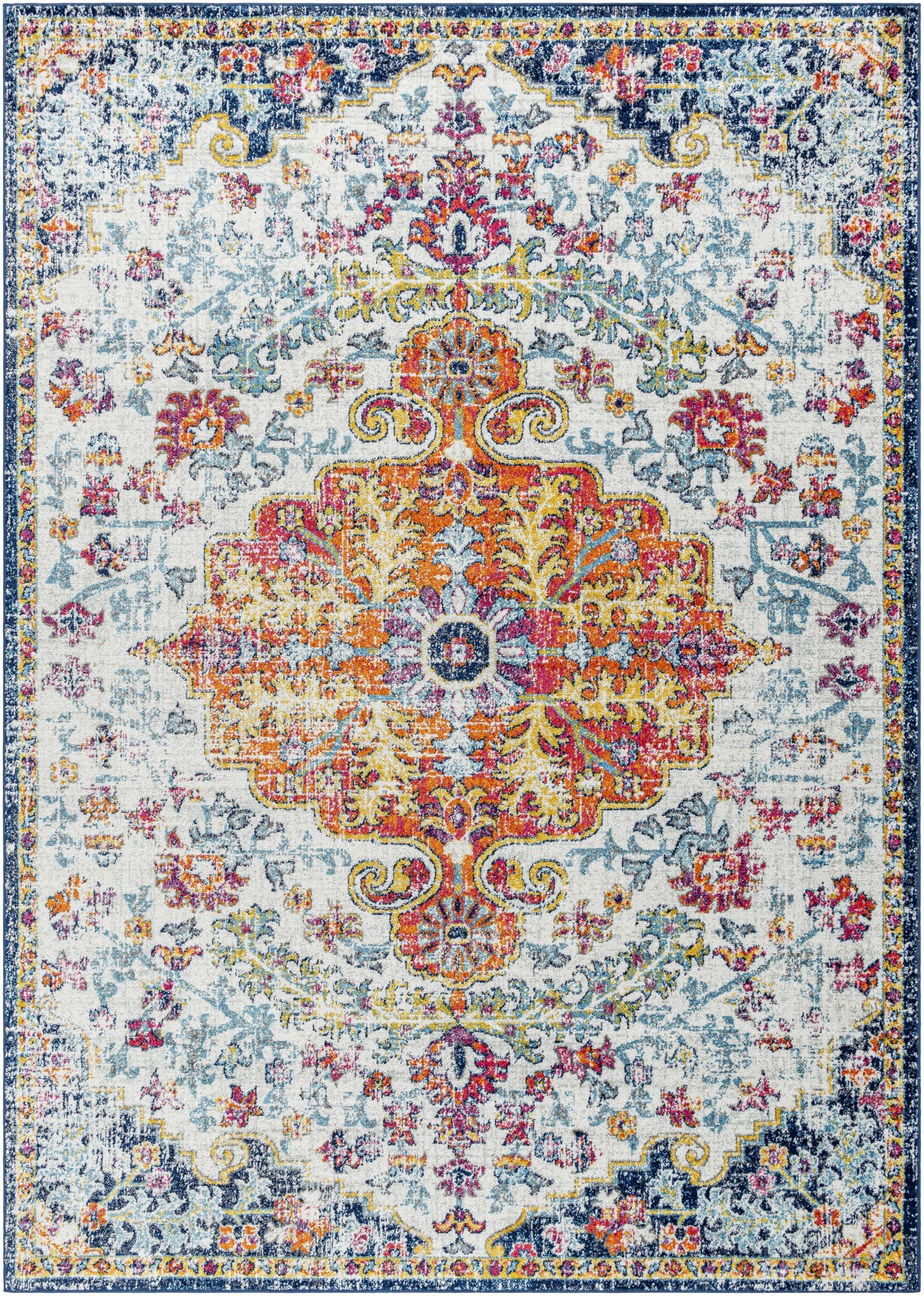 MARK & DAY Mark&Day Area Rugs, 8x11 Olivia Traditional Saffron/Navy Area Rug, Blue Off-White Orange Carpet for Living Room, Bedroom or Kitchen (7'10" x 11')