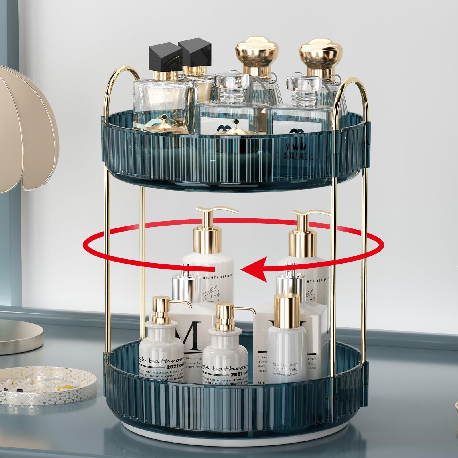 Weidace Weidace 360 Rotating Makeup Organizer for Vanity, Bathroom Countertop Organizer Spinning Perfume Organizer, High-Capacity Cosmetic and Skincare Dresser Make Up Holder Rack (2 Tiers, Blue)