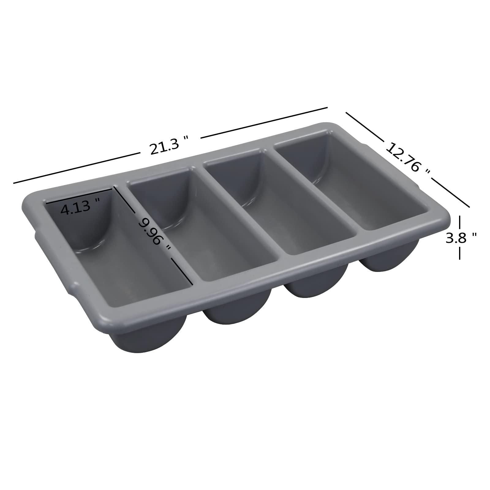 Teyyvn Teyyvn 4-Pack 4-Compartment Cutlery Box, Plastic Commercial Silverware Bin, Gray