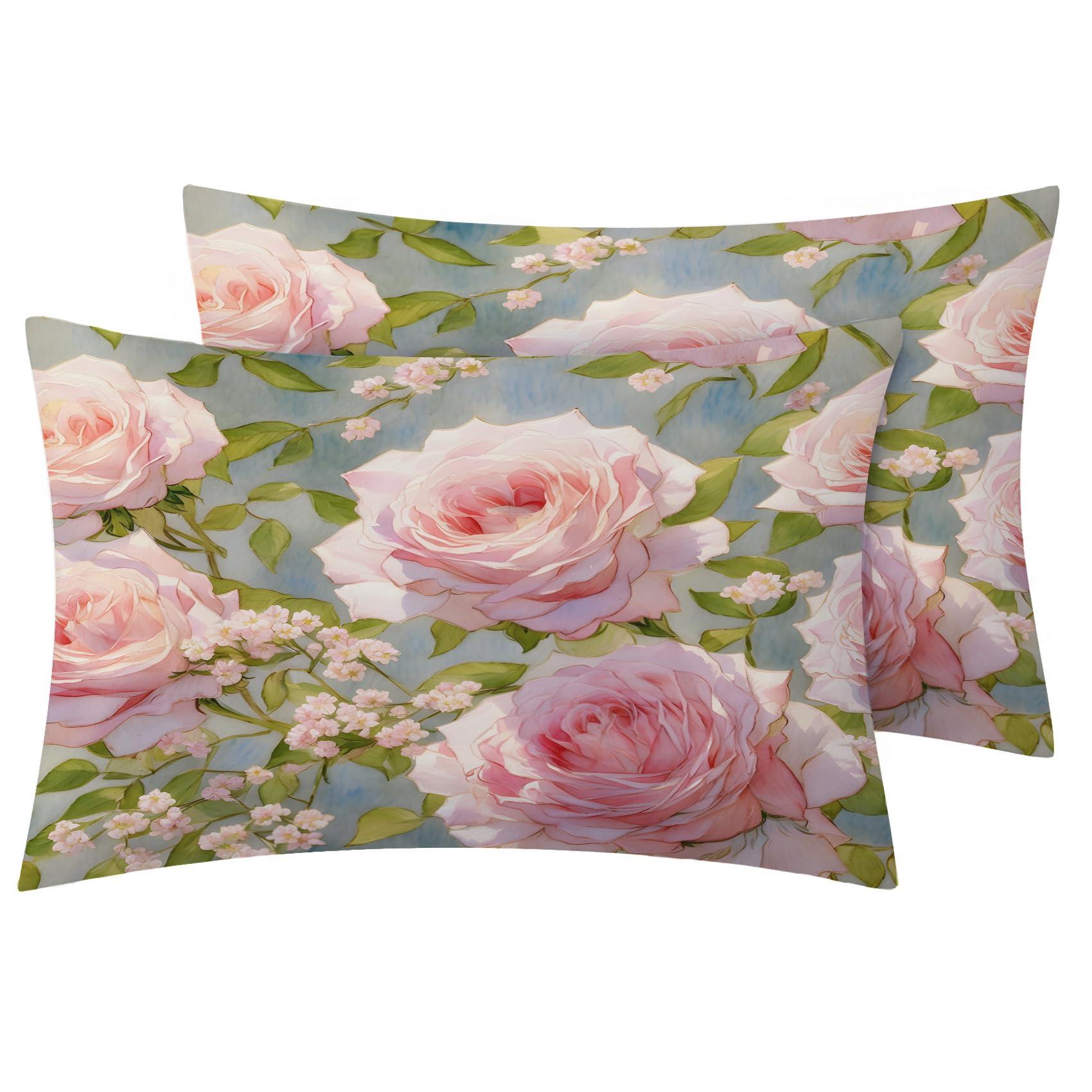 GEDAEUBA GEDAEUBA Pink Rose Sheets Full Size - Floral Bed Sheets for Kids Boys Girls, Botanical Sheet Set, Soft Microfiber & Deep Pocket & Wrinkle Free Fitted Sheet, Flat Sheet and Pillow Cases