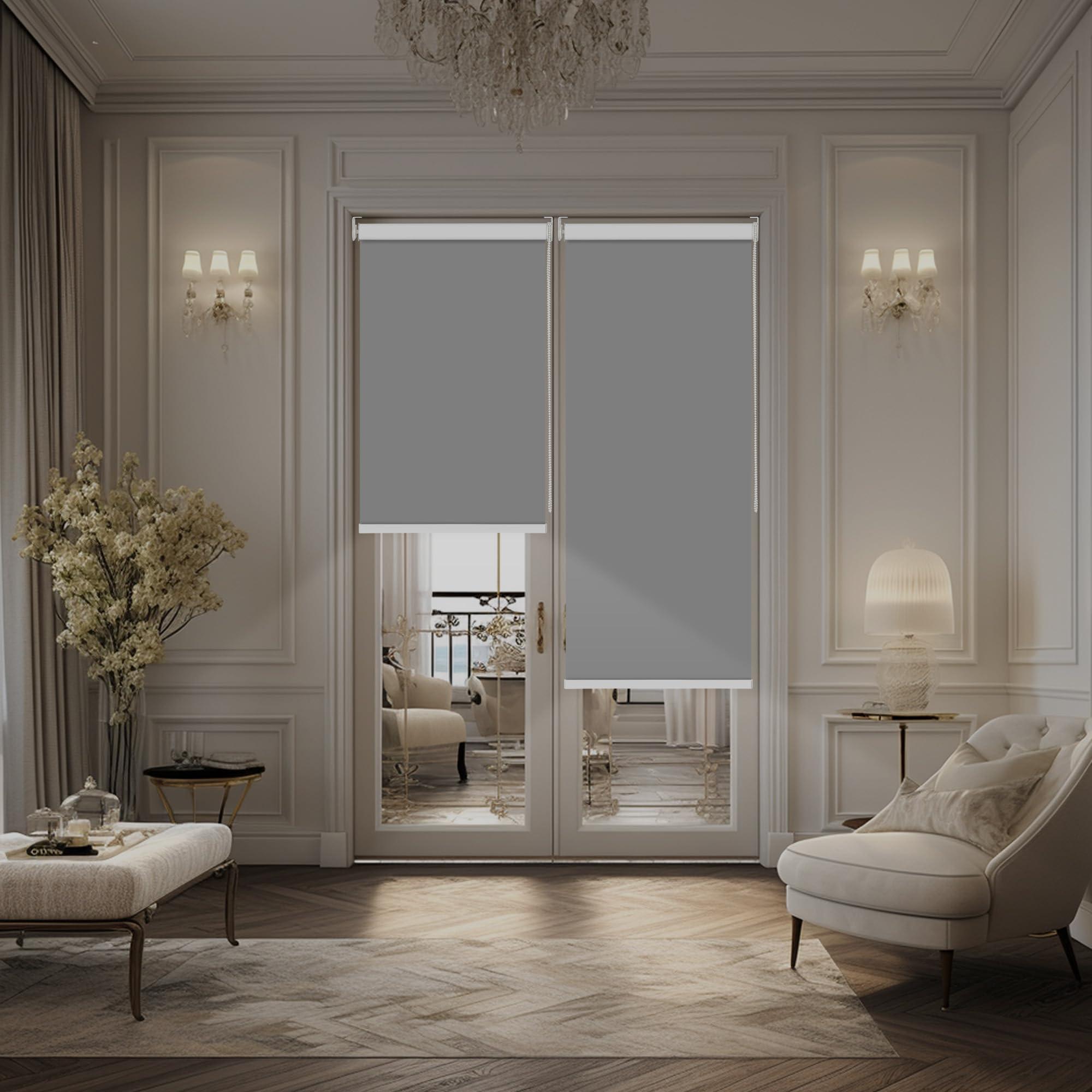 Doing-X Doing-X Blackout Roller Shade Room Darkening Shades Window Blind with Thermal Insulated, UV Protection Fabric Easy to Install 100% Blackout Roller Blind for Office and Home,Gray,45" W x 64" H