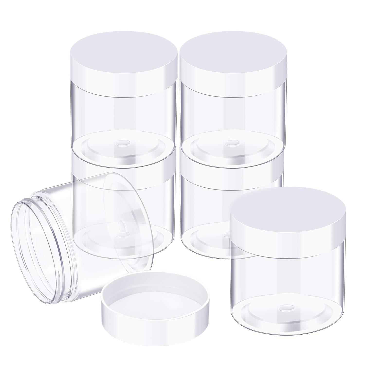 SATINIOR SATINIOR 6 Pcs Clear Container with Lids Small Plastic Pot Jars Wide Mouth Round Leakproof Plastic Container Jars for Travel Storage, Eyeshadow, Nails, Paint, Jewelry (5 Oz, White)