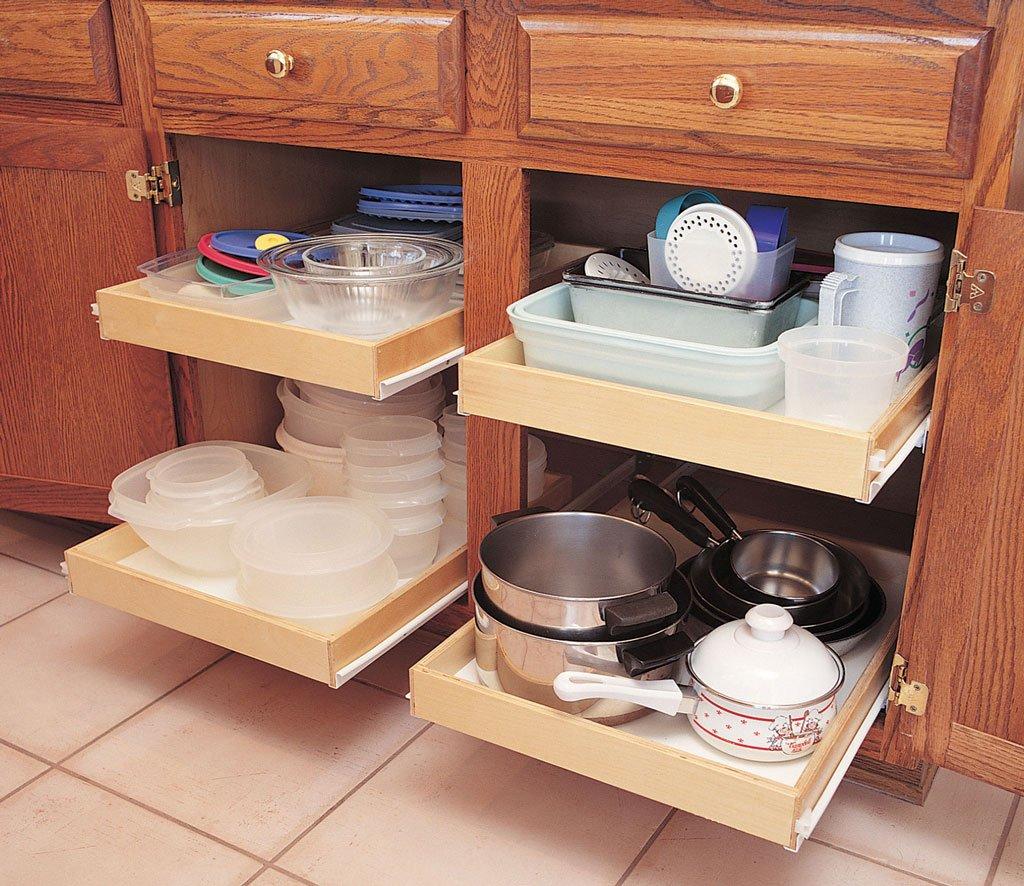 Shelves That Slide Sliding Pull-Out Shelf for Cabinets (Kitchen Cupboards, Pantry Drawers, Bathroom Storage) 2 3/8\" Tall - 3/4 Slides & Base Mounting - Custom Clear Opening Width & Depth: (13.5\" (1/2), 15.75\" (3/4))