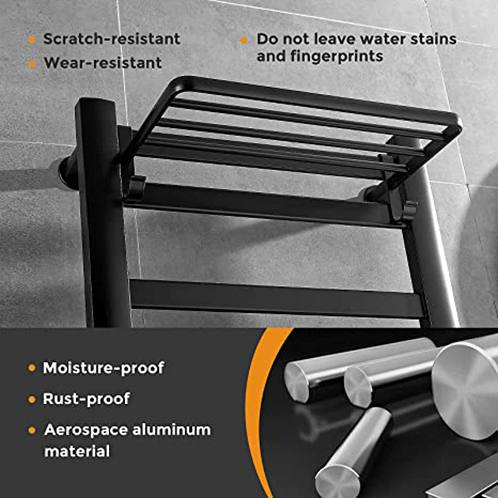 SDdPulse Towel Warmer/Electric Towel Warmer Radiator, Electric Heated Towel Rack with Top Tray Wall Mounted, 6 Bars Aluminum Alloy Electric Towel Heater Rack for Home Bathroom,White,Plug in (Black Plug in)