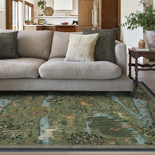 RUGGABLE RUGGABLE x Morris & Co Washable 6x9 Area Rug, Owl & Willow Green, Premium Rugs for Living Room, Bedroom, Kitchen, Office, Classroom with Gripper Non Slip Pad