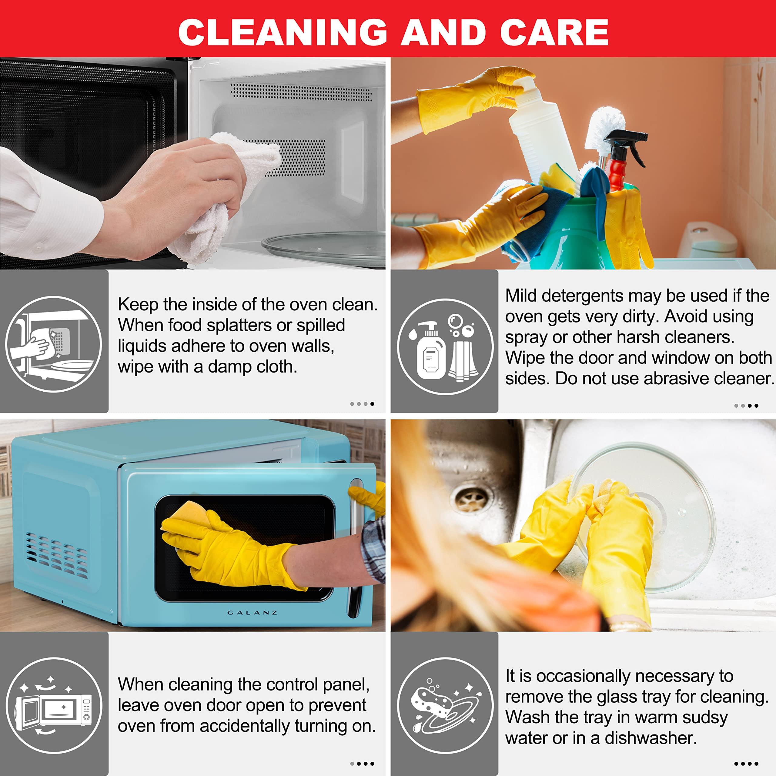 Galanz Galanz GLCMKZ11BER10 Retro Countertop Microwave Oven with Auto Cook & Reheat, Defrost, Quick Start Functions, Easy Clean with Glass Turntable, Pull Handle, 1.1 cu ft, Blue