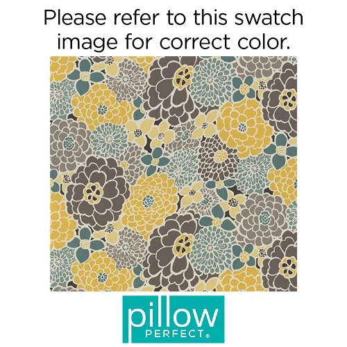 Pillow Perfect Pillow Perfect Bright Floral Indoor/Outdoor Solid Back 1 Piece Square Corner Chair Cushion with Ties, Deep Seat, Weather, and Fade Resistant, 36.5\" x 18\", Blue/Tan Lois, 1 Count