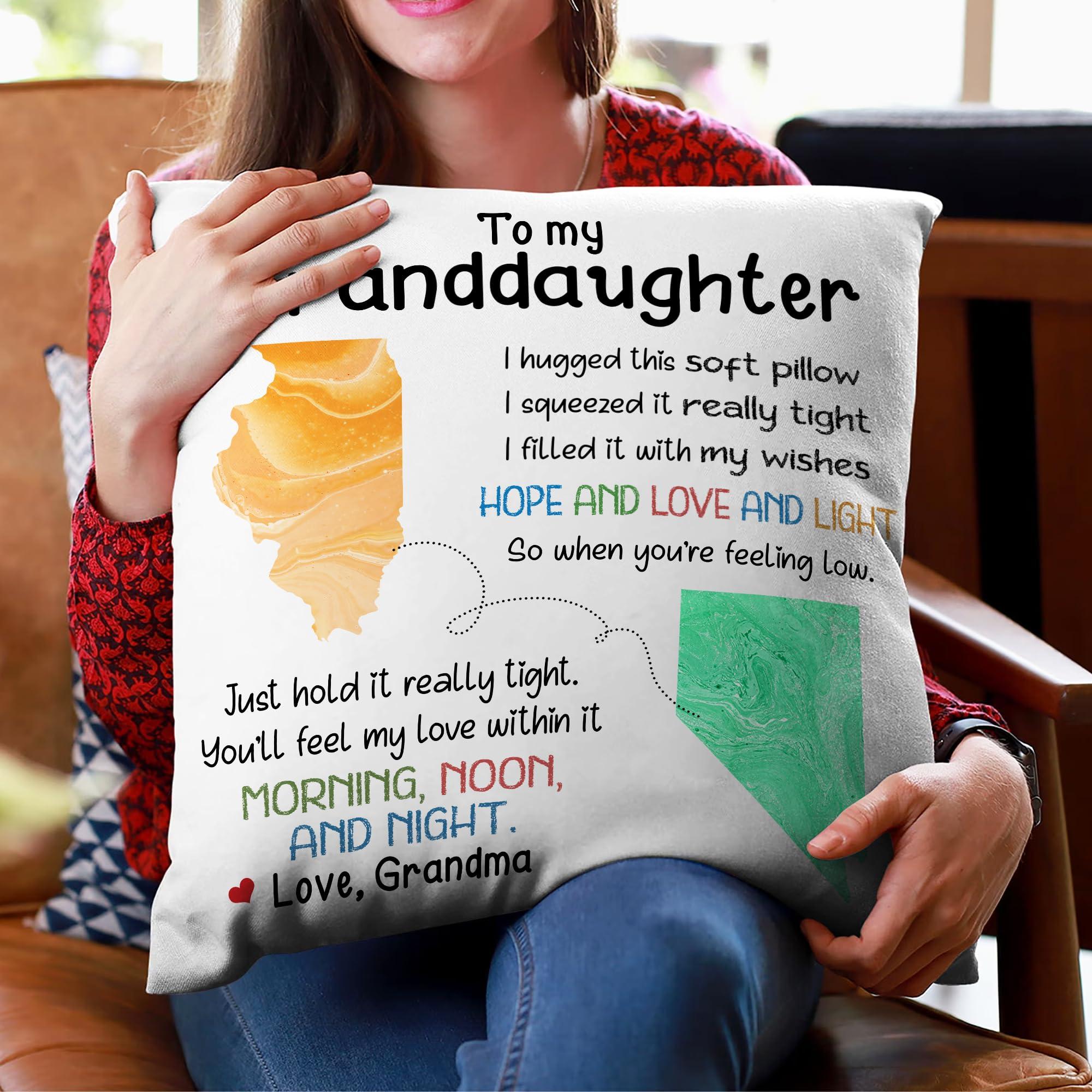 Hyturtle Hyturtle Personalized to My Granddaughter Pillow (Insert Included) Gifts from Grandma - Birthday for Granddaughter - State to State Custom Name Sofa Couch Cushion Home Decor Pillow