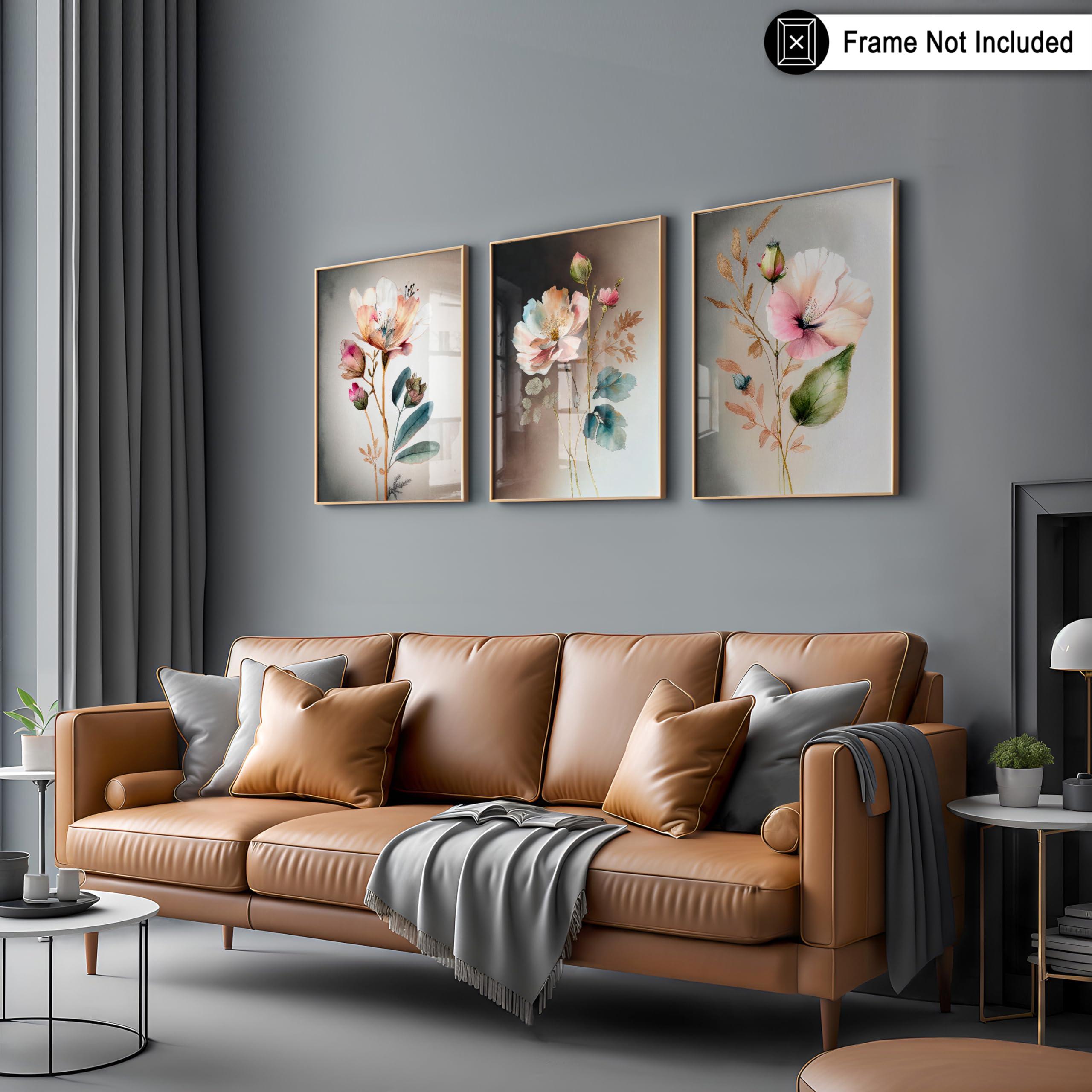 Poster Master Poster Master 3-Piece Vintage Botanical Poster - Retro Floral Print - Gift for Artist, Friend - Watercolor Wild Flowers, Bright, Colorful - Wall Decor for Home, Kitchen, 18x24 Unframed Wall Art