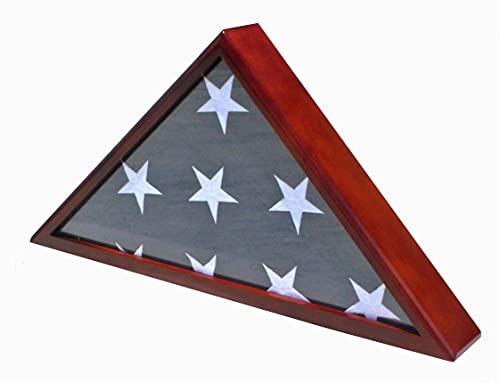 DisplayGifts Solid Wood Memorial Flag Case Frame Display Case for 5x9.5' Flag Folded. for Funeral or Burial Flag, FC60-MAH
