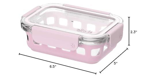 Ello Ello Duraglass Meal Prep Container, 1.75 cup- Glass Food Storage Container with Silicone Sleeve and Airtight BPA-Free Plastic Lid, Dishwasher, Microwave, and Freezer Safe, Cashmere Pink
