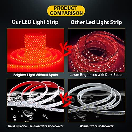 YM E-Bright EverBright Red Led Strip Lights, 5M /16.4Ft 600SMD Waterproof IP68 Flexible Led Light Strip for Undercar Lighting Kits House Bedroom Kitchen TV Party Light Decoration with 5A Power Adapter