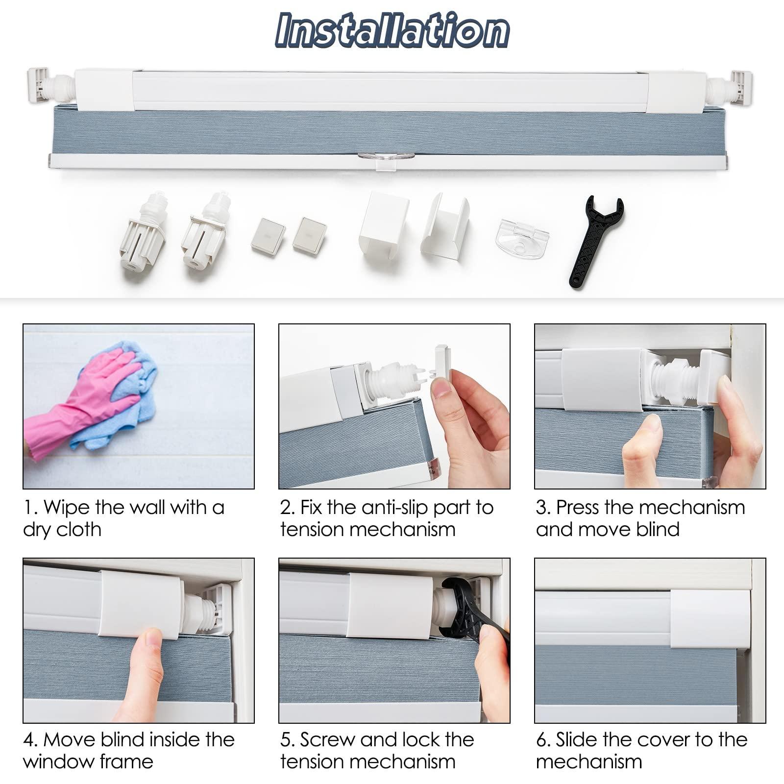 Keego Keego Durable Window Blind Cellular Shade No Drill Single Cell Free Stop Window Blinds Insulated Breathable Door RV Camper Blinds for Home Office Kitchen Bathroom (Light Filtering, Blue, 47w x 22h)