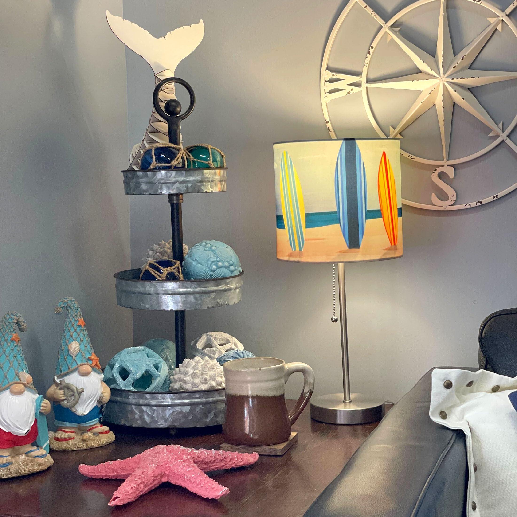 Zeckos Zeckos 18-Inch Stainless Steel Surfboard Table Lamp, a Perfect Beach-Themed Decor Accent with Captivating Beach Surfboard Shade, Ideal for Living Rooms and Bedrooms