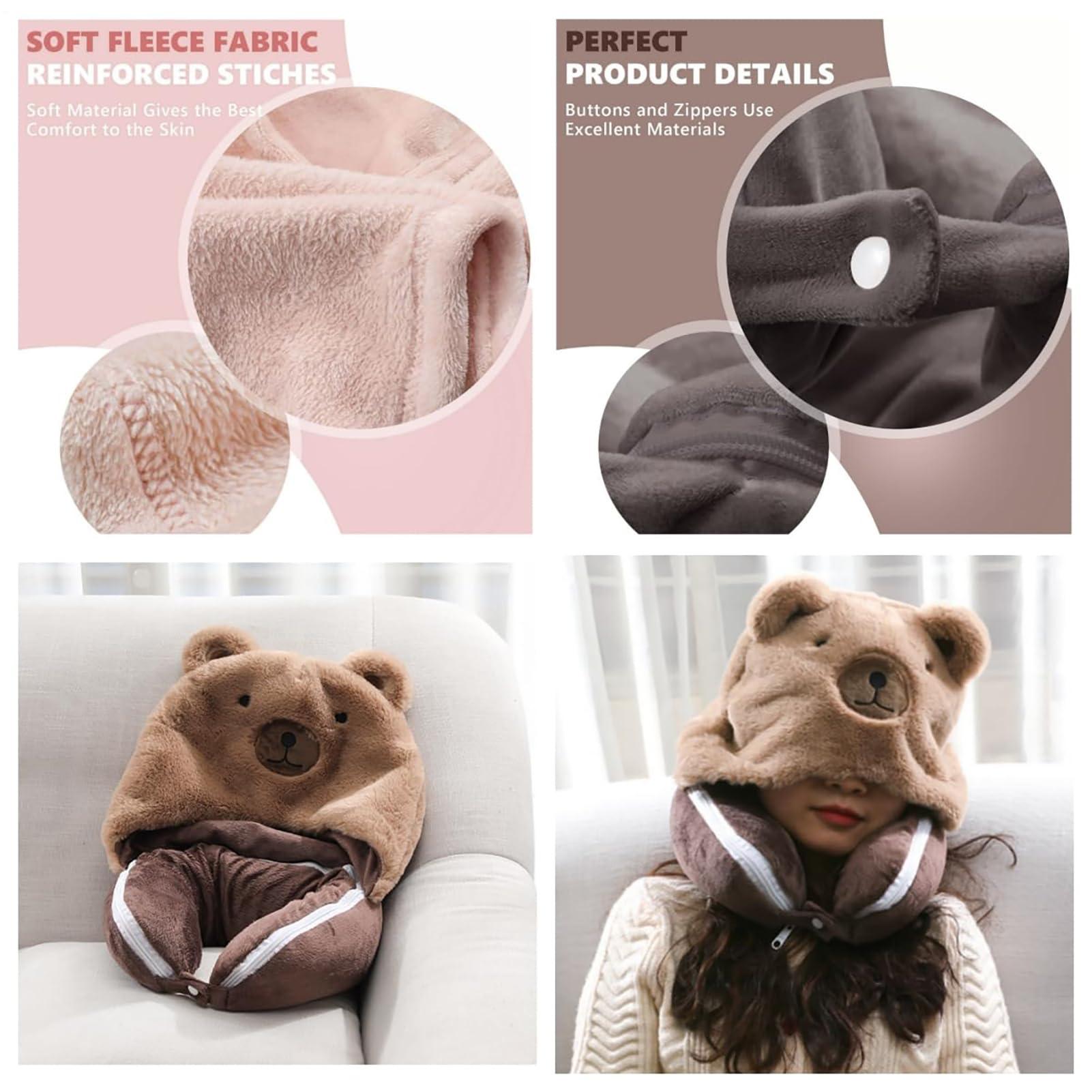 HomeLoft Basics Travel Neck Pillow Blanket Set - 2 in 1 Travel Head Pillow Blanket | Travel Pillows with Hat, Hoodie Travel Neck Pillow, Neck Pillow Head Chin Support, Travel Pillow Blanket for Car Road Trip Home