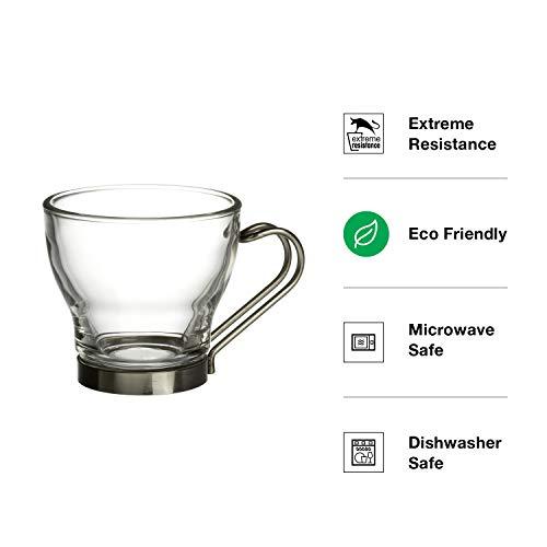 Bormioli Rocco Bormioli Rocco Verdi Espresso Cup With Stainless Steel Handle, Set of 4, Gift Boxed, 3.5 ounces