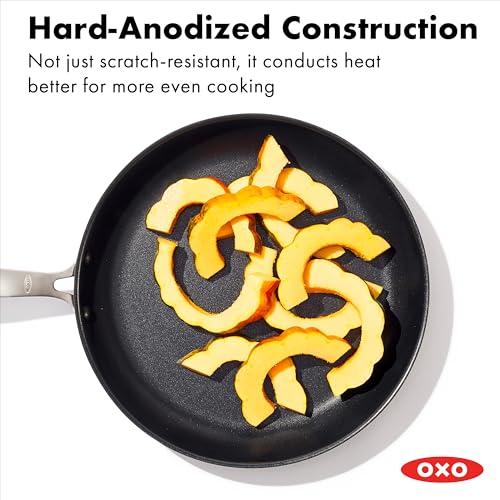 OXO OXO Frying Pan Enhanced 12 Skillet, Ceramic Nonstick, Durable Hard Anodized Cookware, Scratch Resistant, Stainless Steel Handle, Good Grips, Dishwasher & Oven safe, Black
