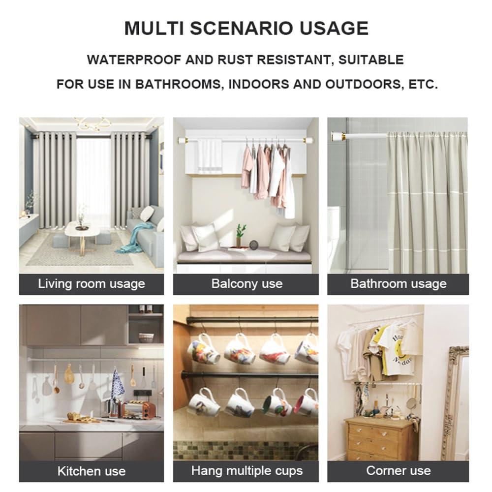 QHDPKU Curtain Rods 145 To 175 Inch-Heavy Duty Black Curtain Rods With Curtain Ring-Adjustable Window Curtains Rod For Door,Bedroom,Drapery,Valance,Kitchen,Bathroom (Color : Gray, Size : 65-95inchs)