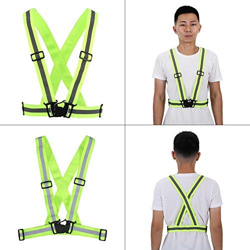 Qiilu Reflective Vest, Qiilu Reflective Vest Adjustable Elastic Safety Vest Strap for Running Cycling Jogging(Green)