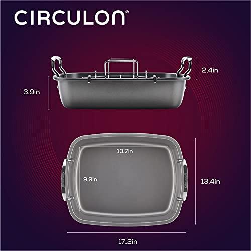 Circulon Circulon Nonstick Roasting Pan / Roaster with Rack - 17 Inch x 13 Inch, Gray