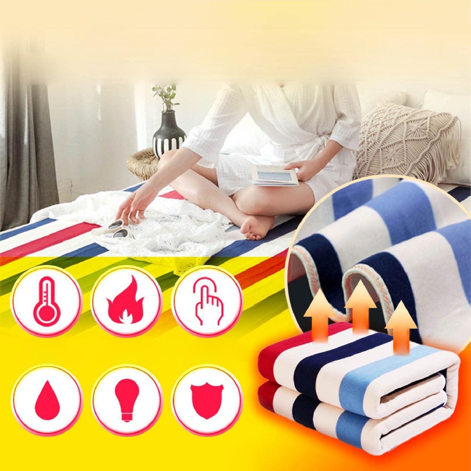 MHADBKH Electric Bed Warmer Heated Mattress Pad Stripe Pattern Electric Winter Mattress Thermostat Pad Easy Use