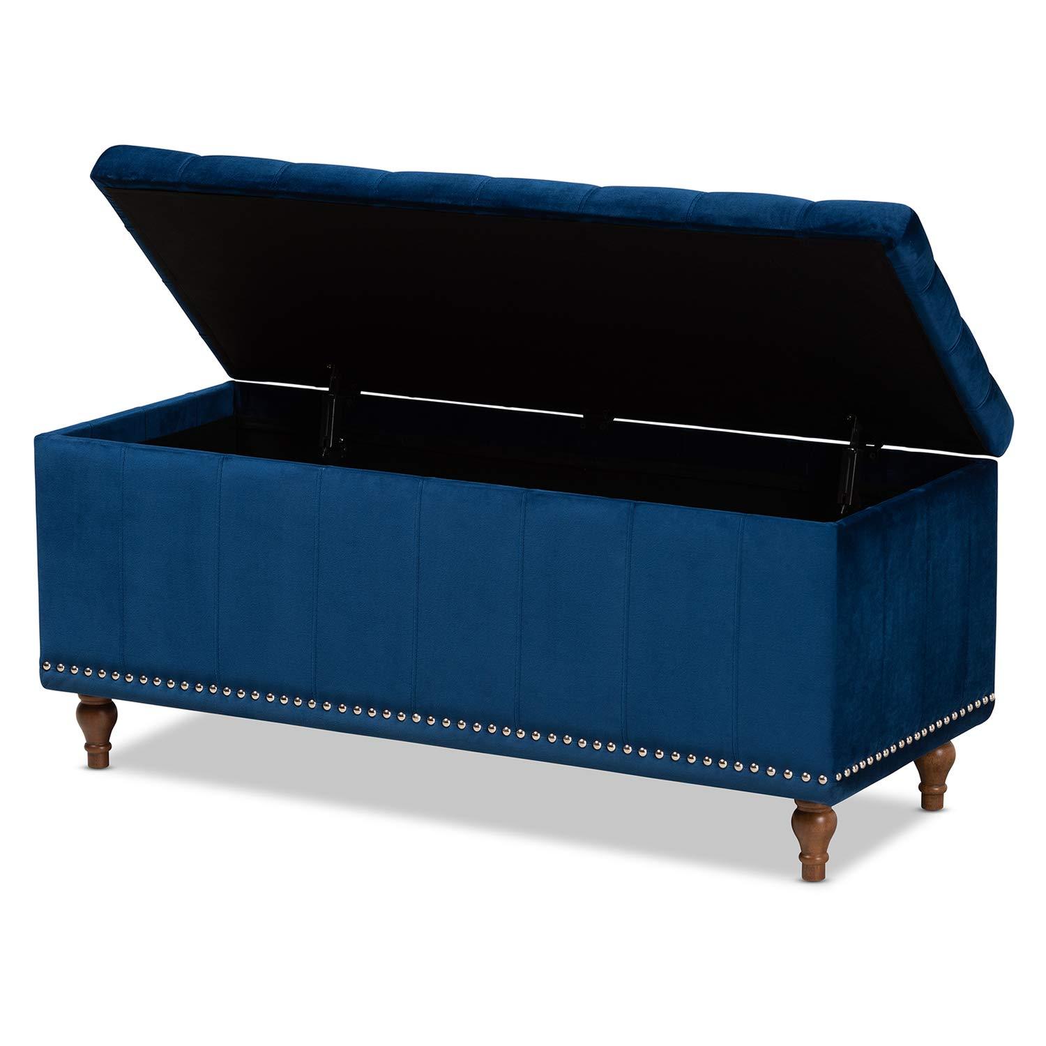 Baxton Studio Baxton Studio Kaylee Modern and Contemporary Navy Blue Velvet Fabric Upholstered Button-Tufted Storage Ottoman Bench