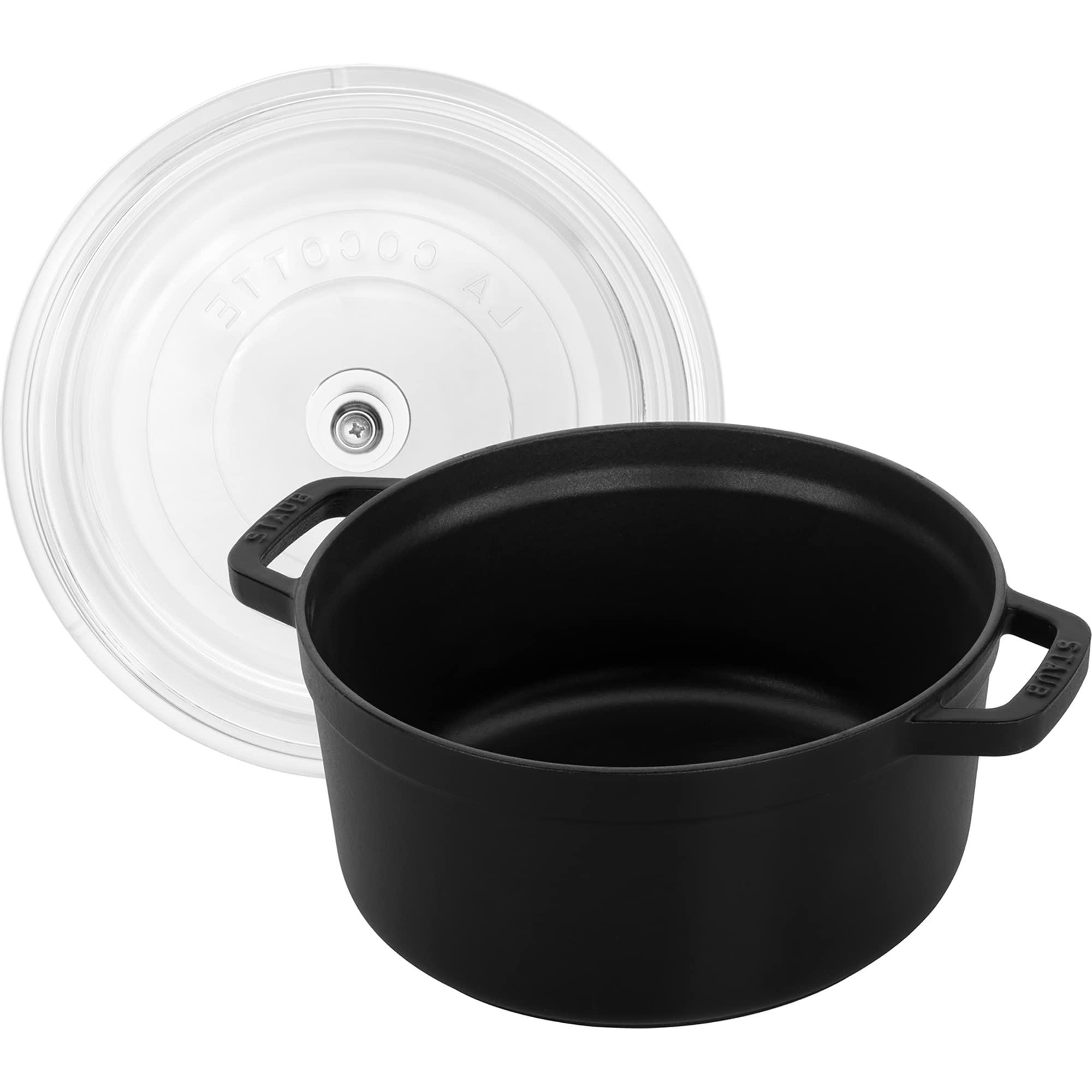 STAUB STAUB Cast Iron Dutch Oven 4-qt Round Cocotte with Glass Lid, Made in France, Serves 3-4, Black