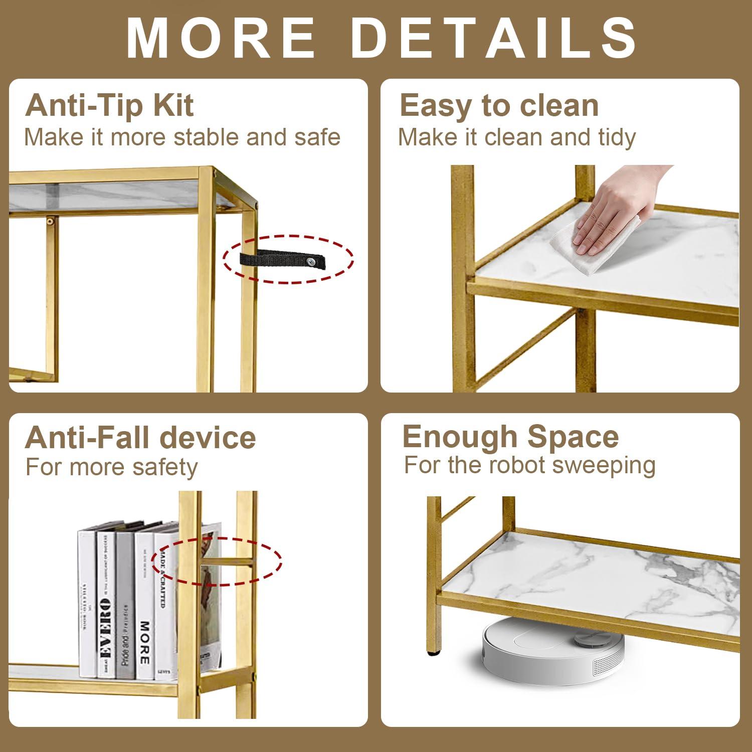 AT-VALY AT-VALY 6 Tier Bookcase Bookshelf, 72.4Tall Modern Freestanding Bookshelf with 6 Shelves, Faux Marble Open Display Storage Book Shelves for Living Room Bedroom Home Office (Gold)