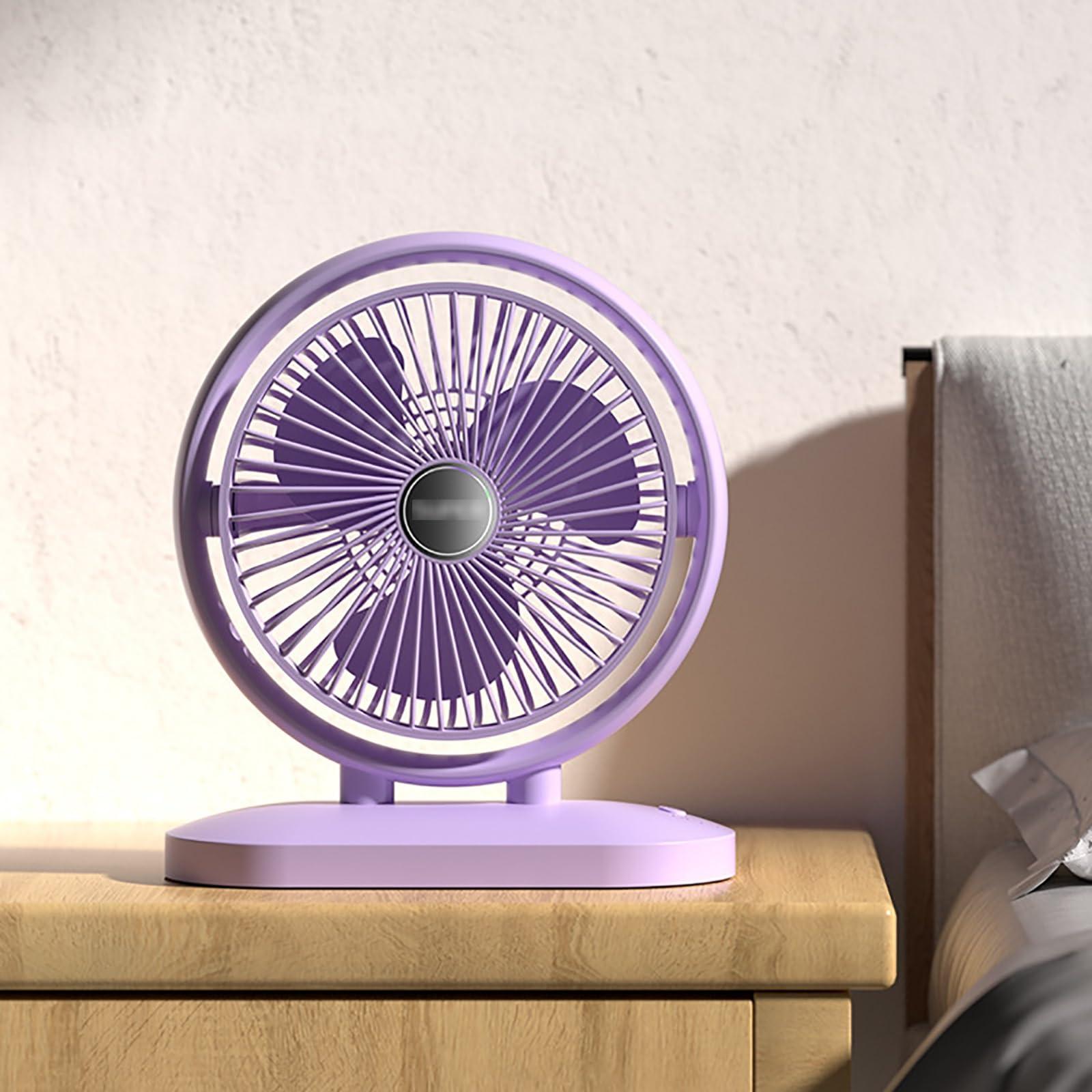 MUSMPLESY MUSMPLESY Small Fans Portable Rechargeable, Desk Fan with Strong Airflow, 90-Degree Adjustable Tilt, 3 Speeds USB Fan, Removable Grill, Electric Fan for Whole Room(Purple)