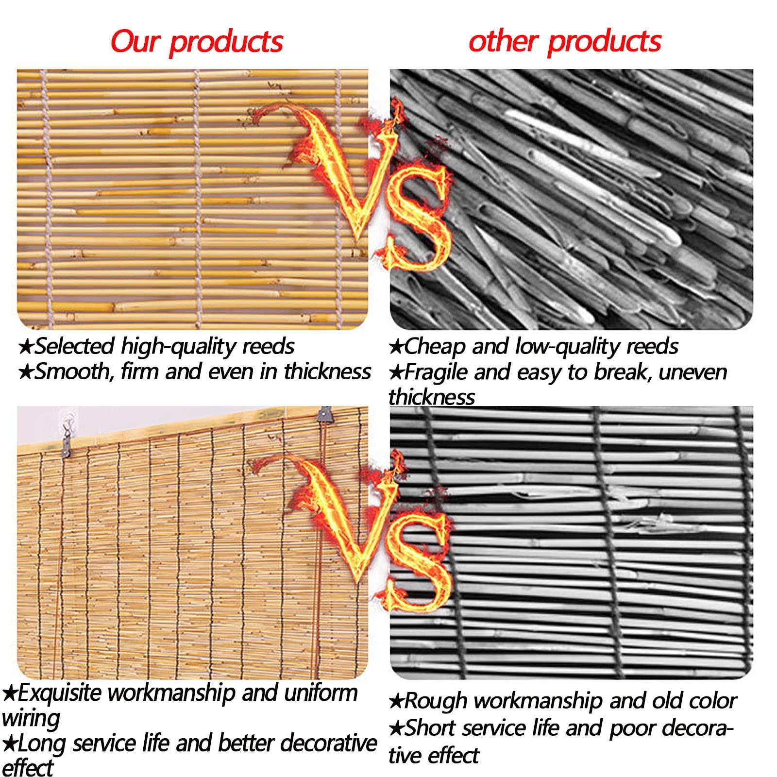 OCAZI OCAZI Bamboo Roll Up Shades Reed Roller Blinds, Bamboo Roll Up Blinds with Lift, Bamboo Shades for Patio Sun Protection Retro Bamboo for Gardens Porch Patio 6959inWH Black