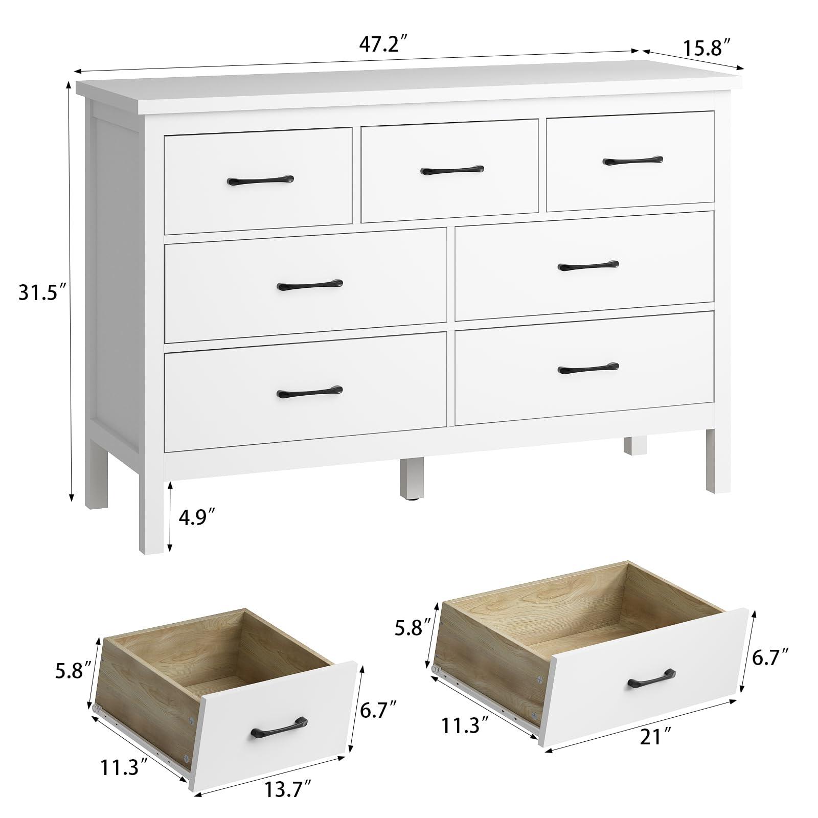 Tradare Tradare White Dresser for Bedroom with 7 Drawer,Wooden Double Dresser with Metal Handles, Wide Chest of Organizer Storage Drawers for Living Room, Hallway, Entryway