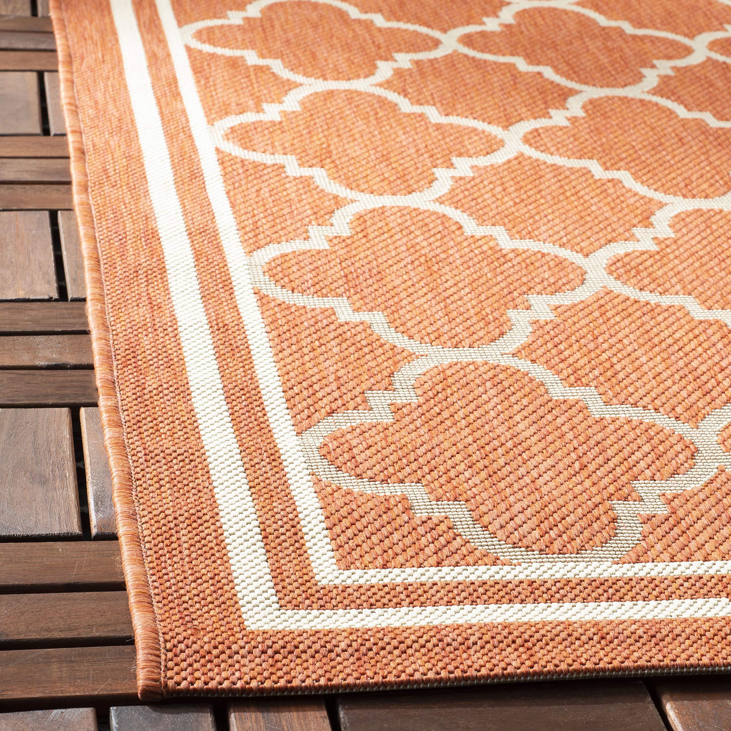 Safavieh SAFAVIEH Courtyard Collection 4\' Square Terracotta / Bone CY6918 Trellis Indoor/ Outdoor Waterproof Easy--Cleaning Patio Backyard Mudroom Accent--Rug