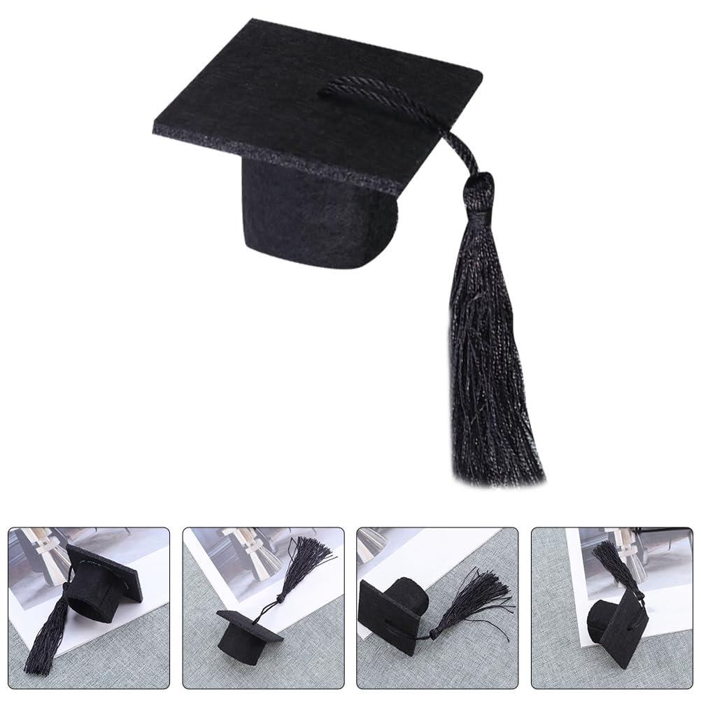 LUOZZY LUOZZY 12 Pcs Mini Graduation Cap Bottle Toppers Graduation Wine Bottle Caps Graduation Bouquet Decorations (Black Tassel)