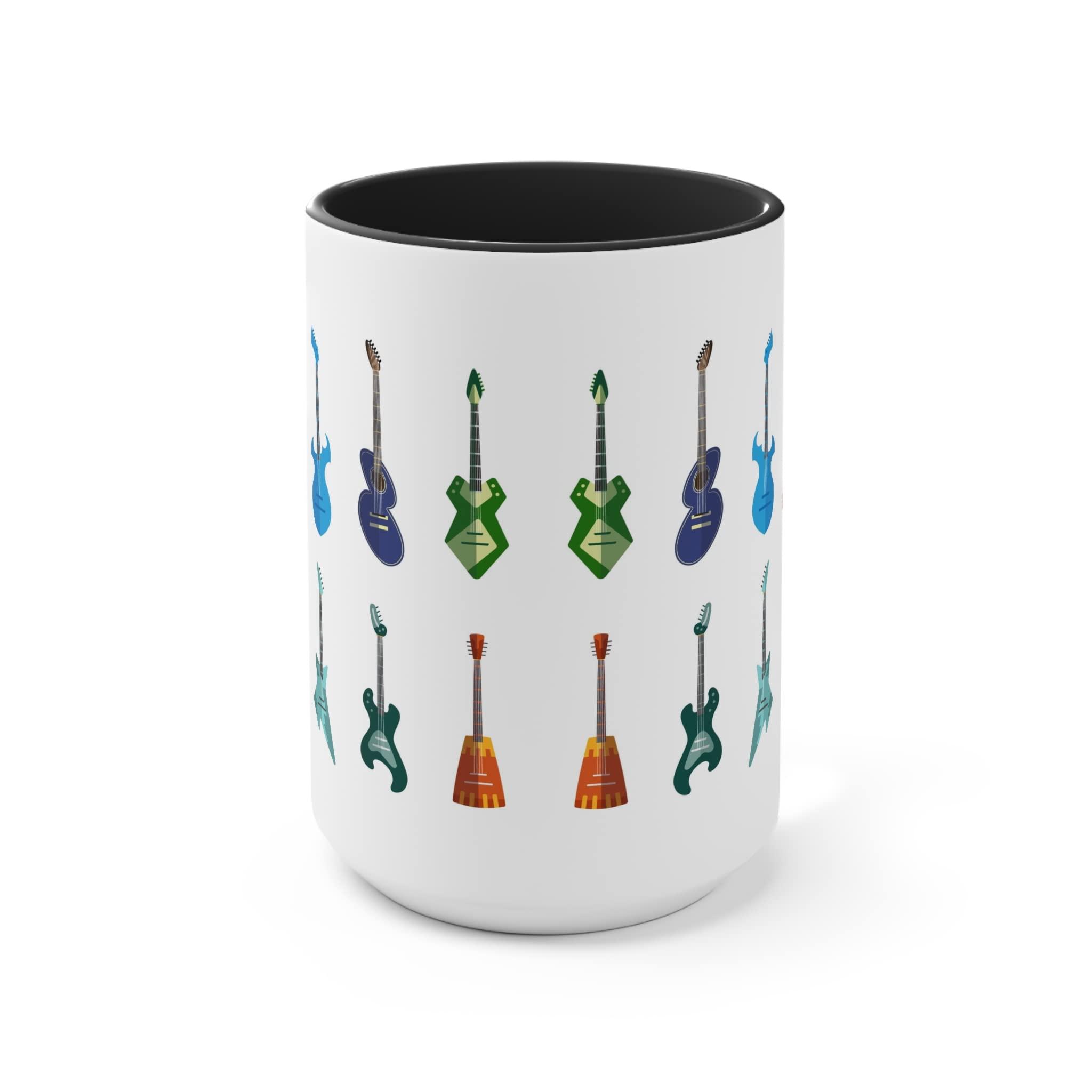 Mozingo Mozingo ~ Music Lover Gifts Musician Guitar Player Mug Music Teacher Gift Ideas Him Gift Rock Band Women Men Tea Coffee Guitars Guitarist Cup (15 oz Ceramic, Black Accent)