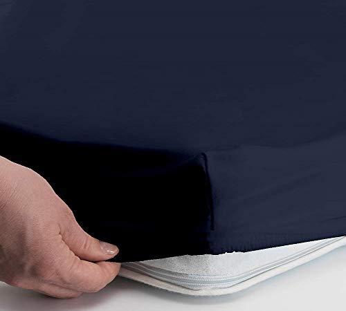 DIFFERENT SHEETING Top Split King Fitted Sheet for Adjustable beds, 100% Cotton 600 TC, 30\" Deep Pocket- 1 PC Half Split Fitted Sheet Only Split Down 39 inches from The Top, Navy Blue Solid - Split King Size