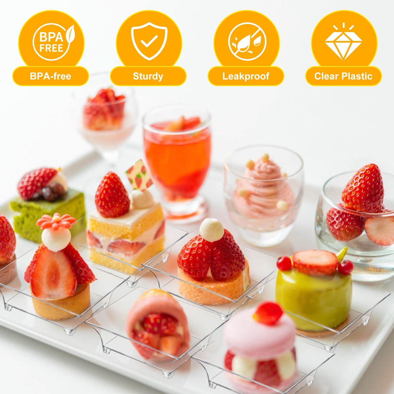 Yihurlm Yihurlm Mini Dessert Plates with Spoons,100 Pack 1 oz 2.4\" Mini Appetizer Plates,Reusable Crystal Clear Plastic Square Mini Plates for Desserts Appetizers Sauces Fruit Cake Tastings